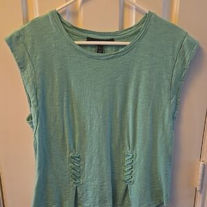 White House Black Market Green Ruched Cap Sleeve Tee